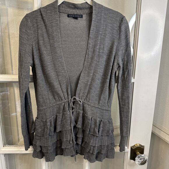 Banana Republic Cotton Linen Layered Bohemian Open Womens Front Cardigan XS - Picture 1 of 11